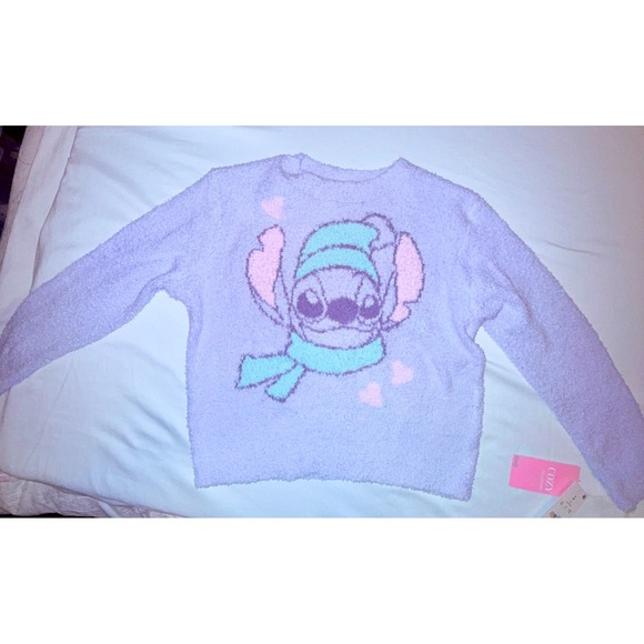Disney Other - Disney Stitch Sweater Kids S 8 Purple NEW Fuzzy Eyelash Knit Mad Engine Pullover